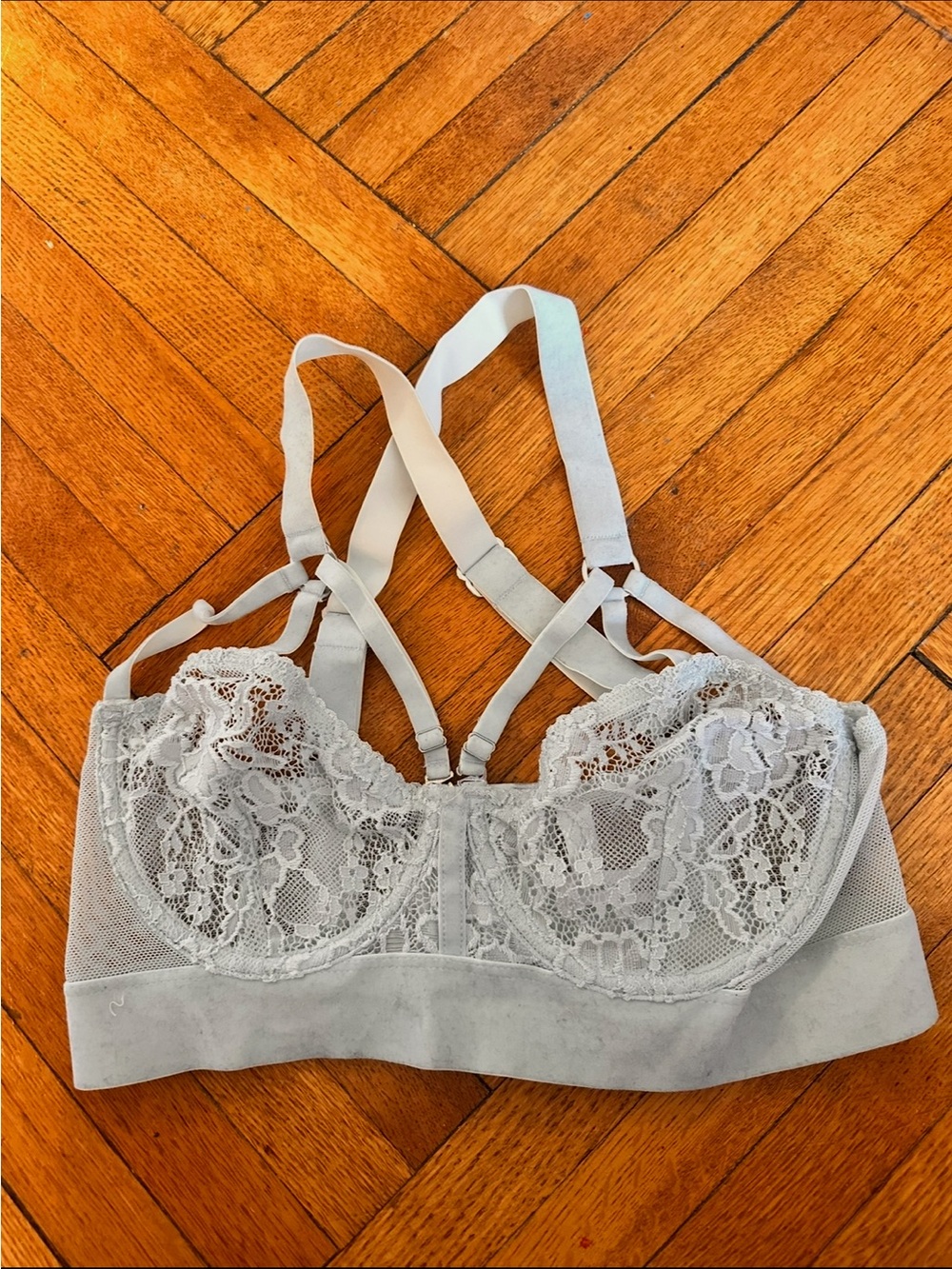 Lonely hearts blue velvet lace bra bralette free people strappy 32c